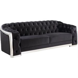 bowery hill contemporary sofa in black velvet & chrome finish