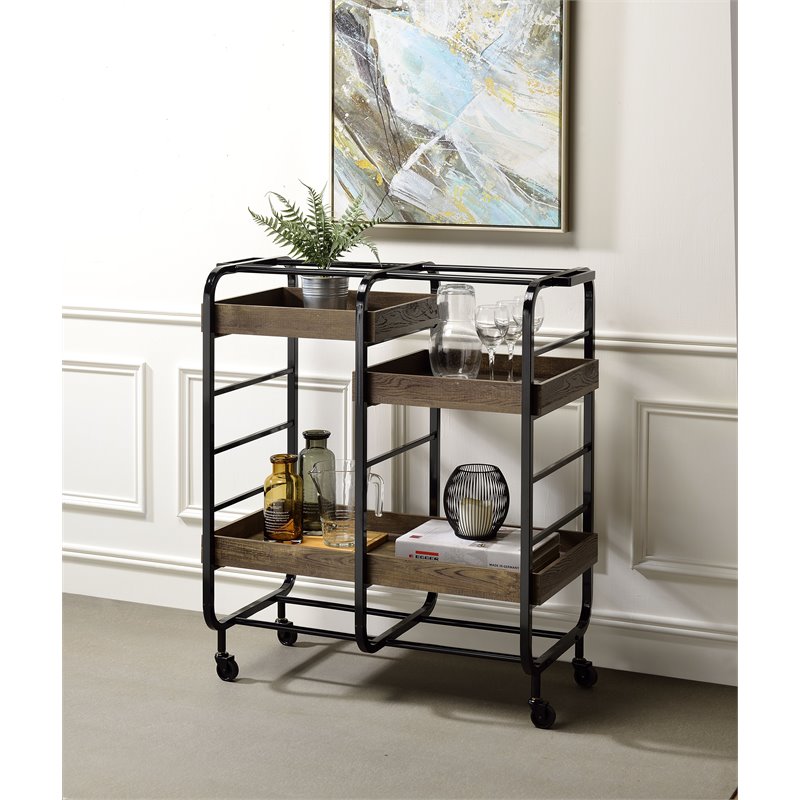 Bowery Hill Contemporary Serving Cart in Black & Walnut