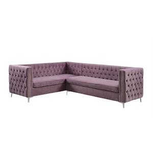 bowery hill contemporary sectional sofa in purple velvet