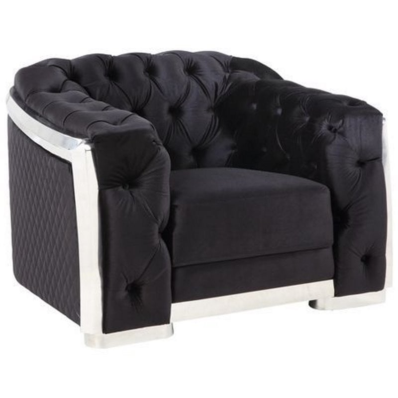 Bowery Hill Contemporary Chair in Black Velvet & Chrome Finish