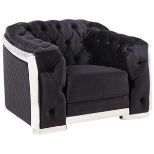 Bowery Hill Contemporary Chair in Black Velvet & Chrome Finish
