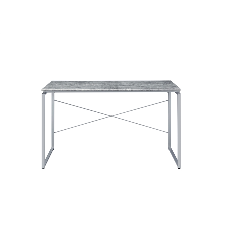 Bowery Hill Contemporary Desk in Faux Concrete and Silver
