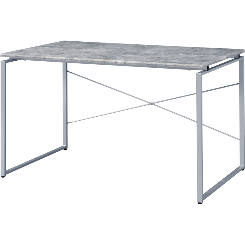 Bowery Hill Contemporary Desk in Faux Concrete and Silver
