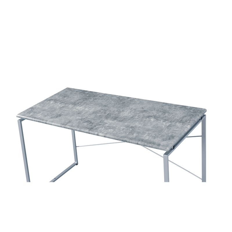 Bowery Hill Contemporary Desk in Faux Concrete and Silver