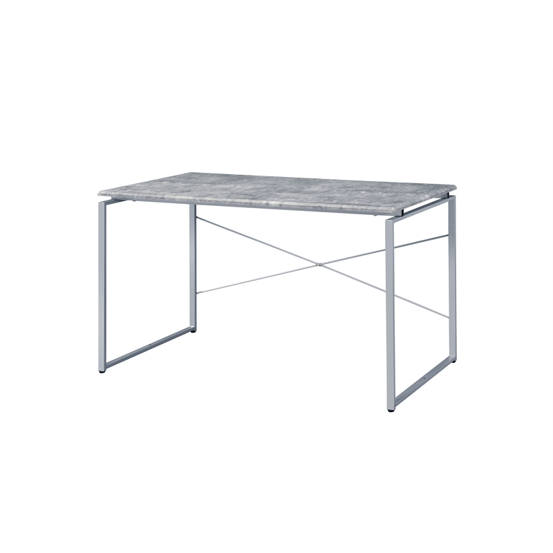 Bowery Hill Contemporary Desk in Faux Concrete and Silver