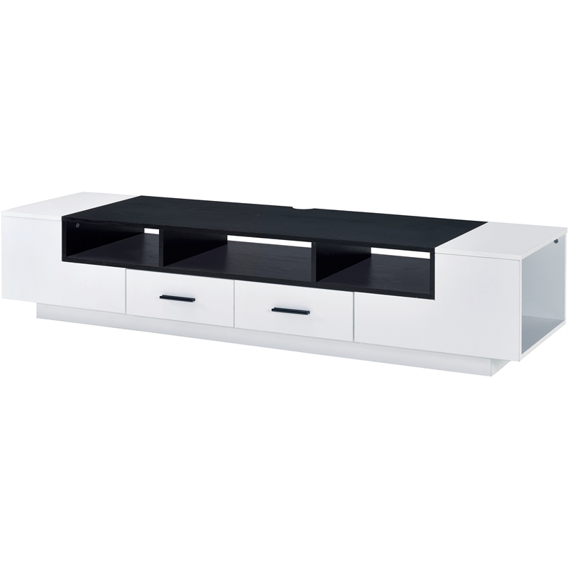 Bowery Hill Contemporary Wood TV Stand in White and Black