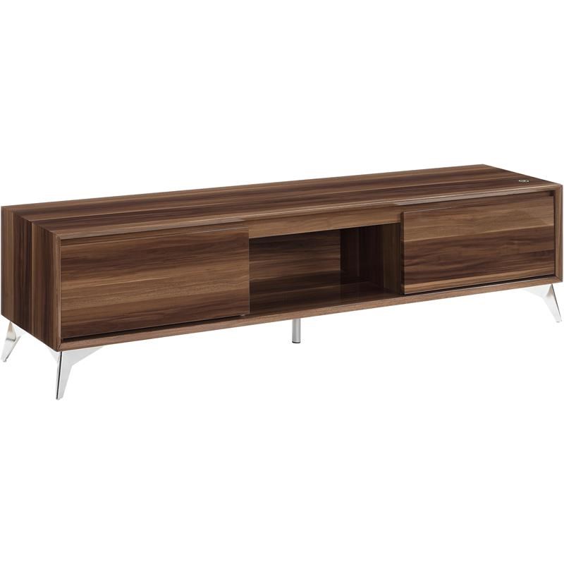 Bowery Hill Contemporary TV stand in LED Walnut & Chrome Finish