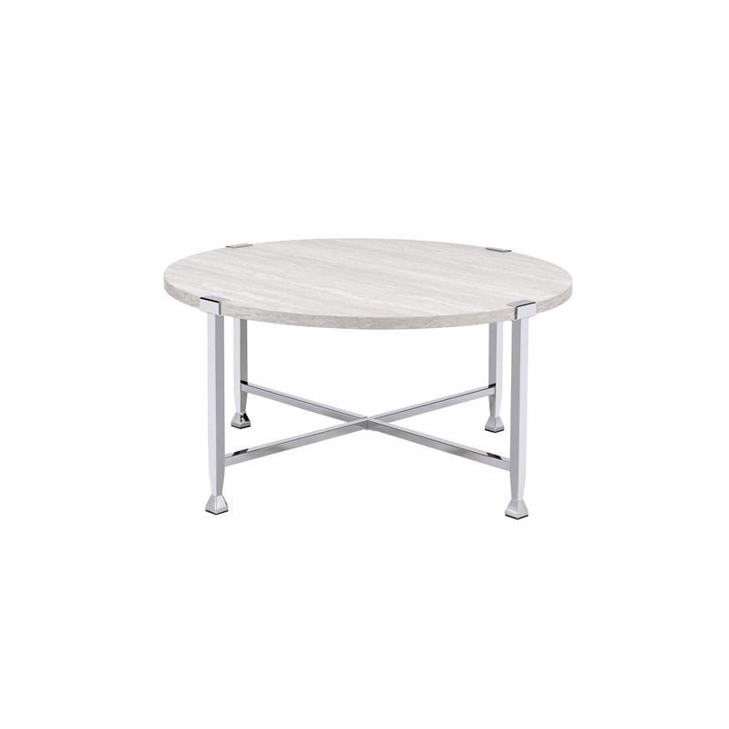 Bowery Hill Modern Wood Coffee Table in White Oak &Chrome