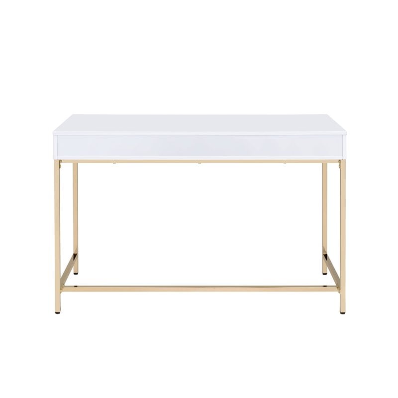 Bowery Hill Contemporary Vanity Desk in White High Gloss & Gold