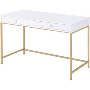 bowery hill contemporary vanity desk in white high gloss & gold