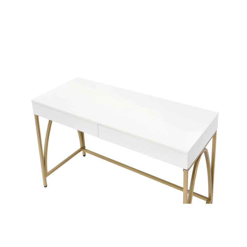 Bowery Hill Contemporary Vanity Desk in White High Gloss & Gold