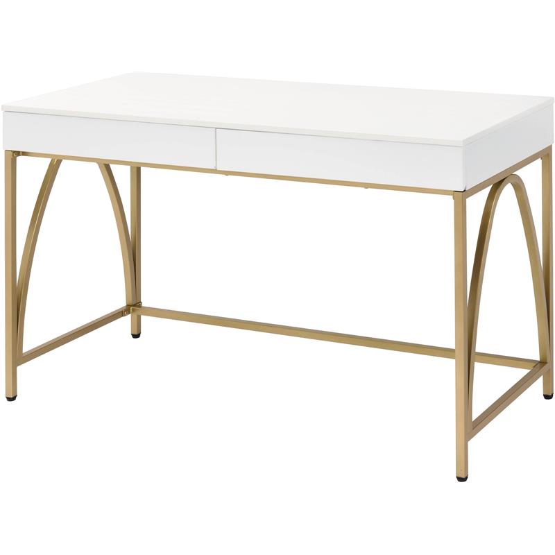 Bowery Hill Contemporary Vanity Desk in White High Gloss & Gold