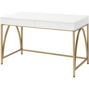 bowery hill contemporary vanity desk in white high gloss & gold