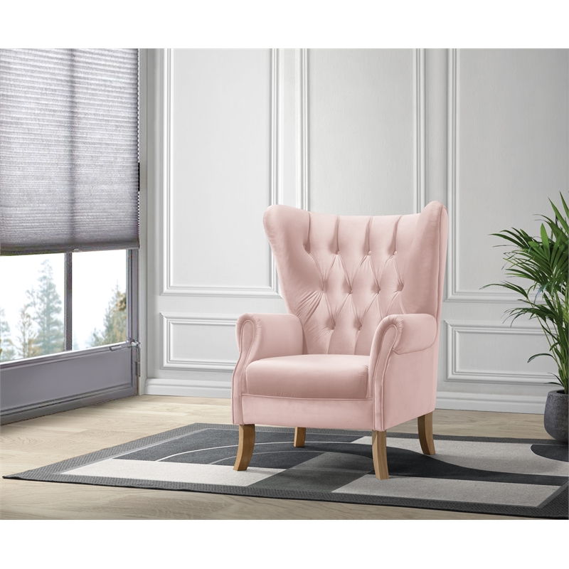 Bowery Hill Modern Accent Chair in Blush Pink Velvet
