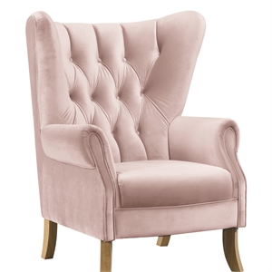 bowery hill modern accent chair in blush pink velvet