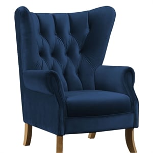 bowery hill modern accent chair in navy blue velvet
