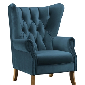 bowery hill modern accent chair in azure blue velvet
