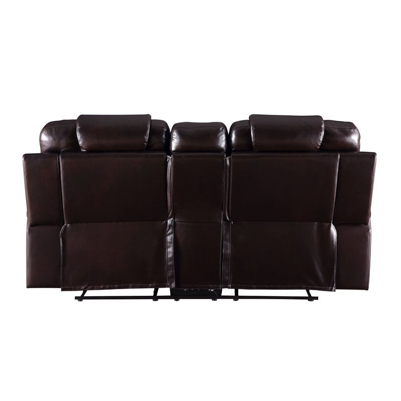 Bowery Hill Contemporary Loveseat with Console in Brown PU