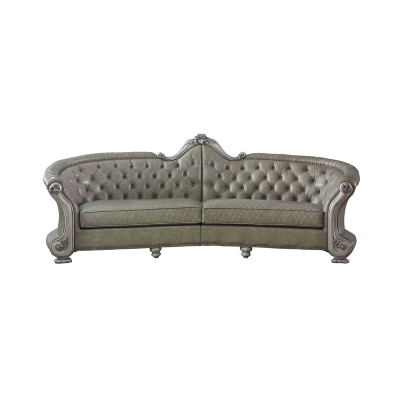 Bowery Hill Traditional Sofa in Vintage Bone White and PU