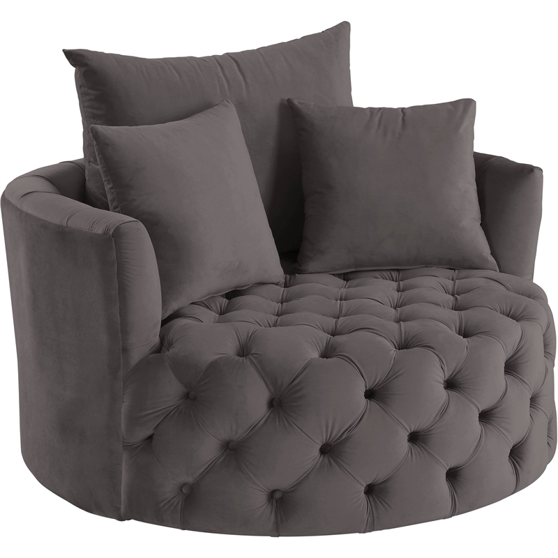 Bowery Hill Contemporary Accent Chair with Swivel in Gray Velvet