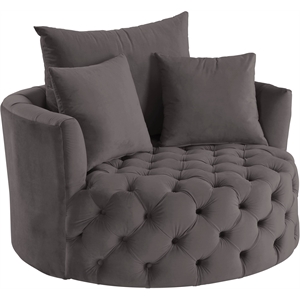 bowery hill contemporary accent chair with swivel in gray velvet