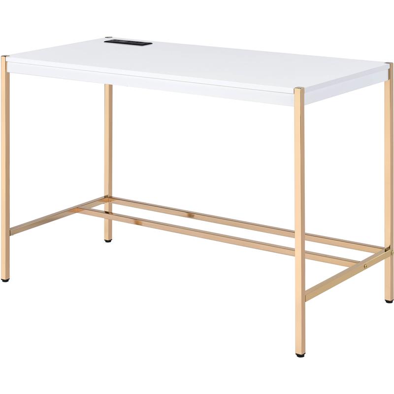 Bowery Hill Contemporary Writing Desk in White & Gold Finish