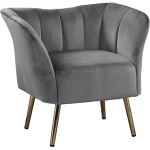 bowery hill transitional accent chair in gray velvet & gold