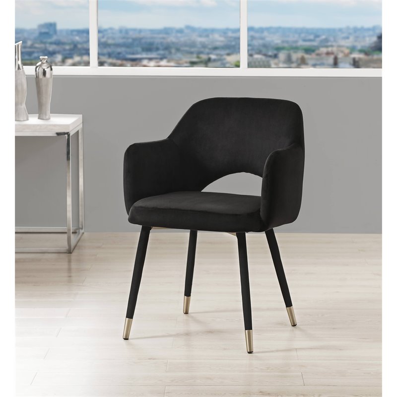 Bowery Hill Contemporary Accent Chair in Black Velvet & Gold