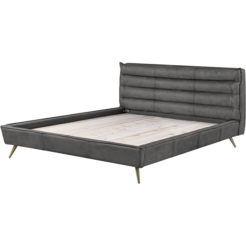 Bowery Hill Contemporary Queen Bed in Gray Top Grain Leather