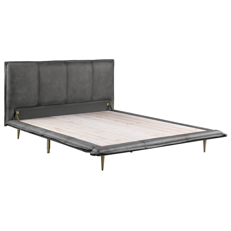 Bowery Hill Contemporary Queen Bed in Gray Top Grain Leather