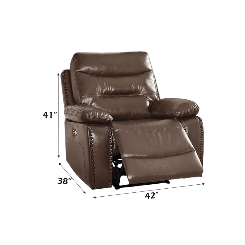 Bowery Hill Contemporary Leather-Gel Match Power Motion Recliner in Brown