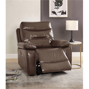 Bowery Hill Contemporary Leather-Gel Match Power Motion Recliner in Brown