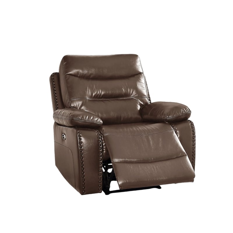 Bowery Hill Contemporary Leather-Gel Match Power Motion Recliner in Brown