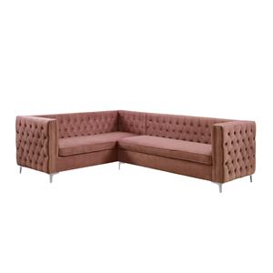 bowery hill contemporary sectional sofa in dusty pink velvet