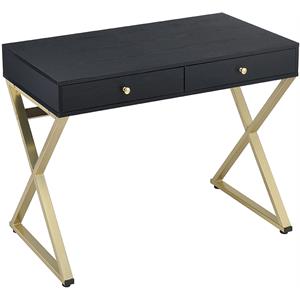 bowery hill contemporary vanity desk in black & brass finish