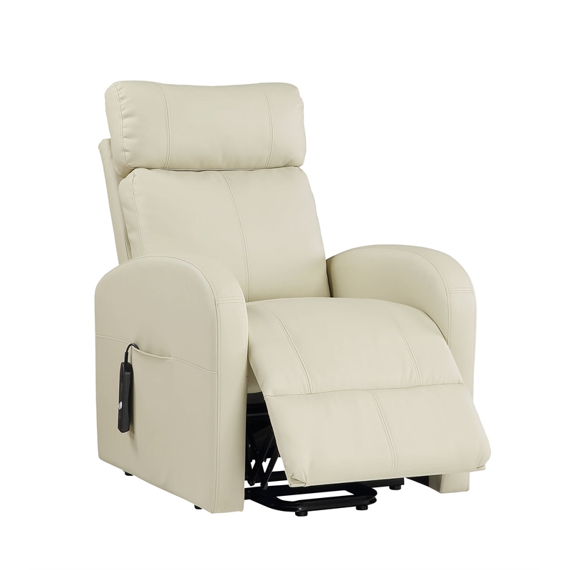 Bowery Hill Contemporary Recliner with Power Lift in Beige PU