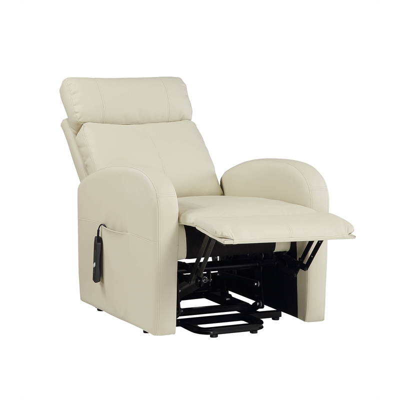 Bowery Hill Contemporary Recliner with Power Lift in Beige PU