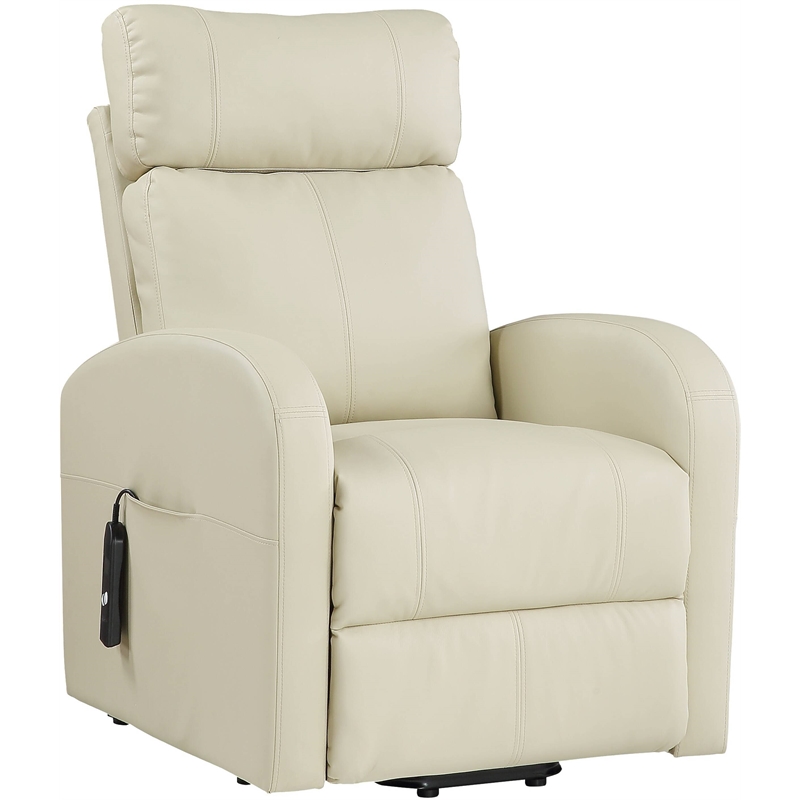 Bowery Hill Contemporary Recliner with Power Lift in Beige PU