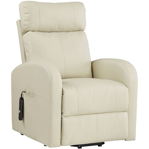 bowery hill contemporary recliner with power lift in beige pu