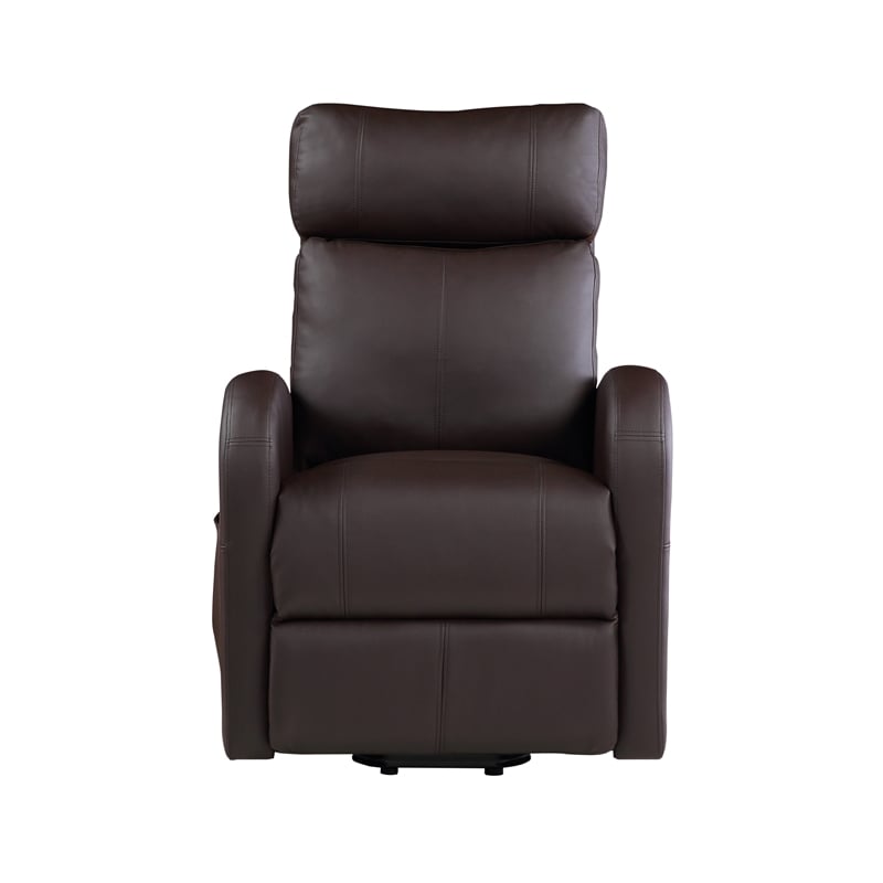 Bowery Hill Contemporary Recliner with Power Lift in Brown PU