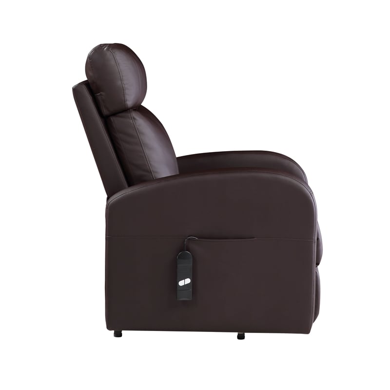 Bowery Hill Contemporary Recliner with Power Lift in Brown PU