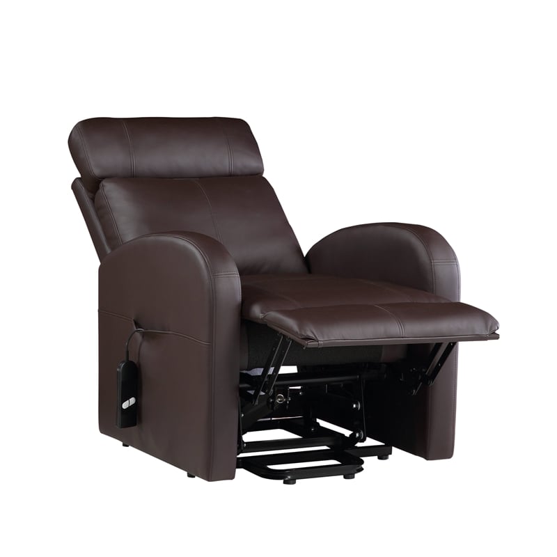 Bowery Hill Contemporary Recliner with Power Lift in Brown PU
