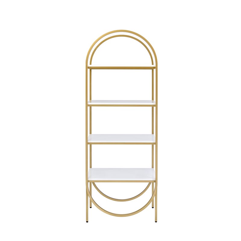 Bowery Hill Modern Bookshelf in White High Gloss & Gold