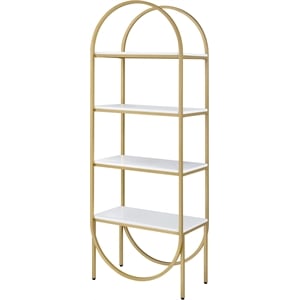 Bowery Hill Modern Bookshelf in White High Gloss & Gold