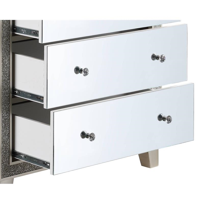 Bowery Hill Modern 5-Drawer Mirrored Wood Chest in Champagne Silver