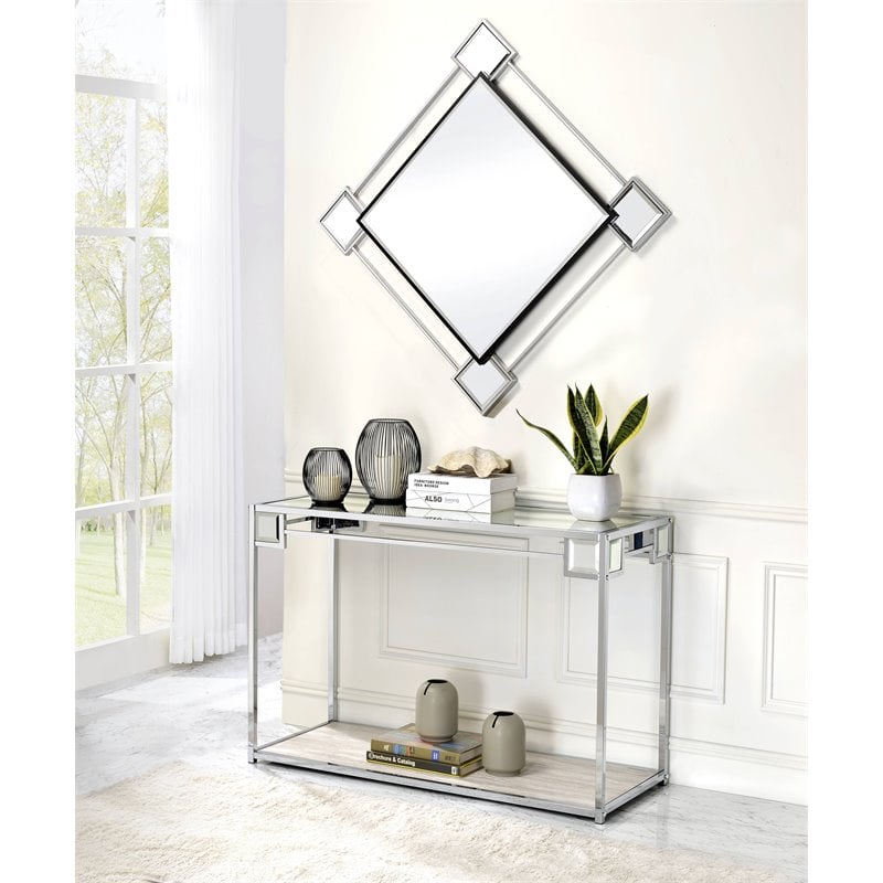 Bowery Hill Contemporary Console Table in Mirrored and Chrome