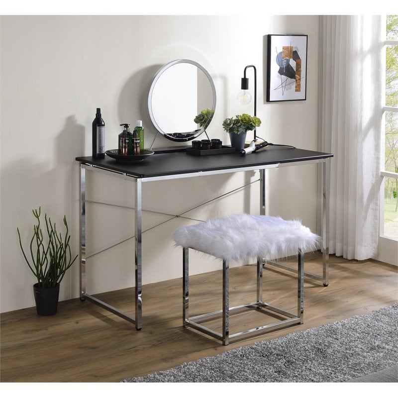 Bowery Hill Contemporary Vanity Desk in Black & Chrome Finish