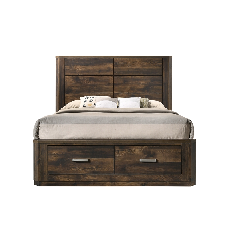 Bowery Hill Transitional Queen Bed with Storage in Rustic Walnut