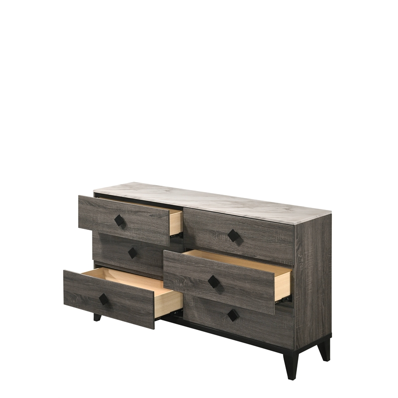 Bowery Hill Contemporary Dresser in Faux Marble and Contemporary Gray Oak