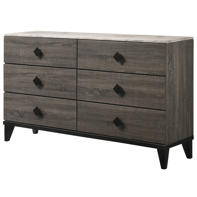 Bowery Hill Contemporary Dresser in Faux Marble and Contemporary Gray Oak